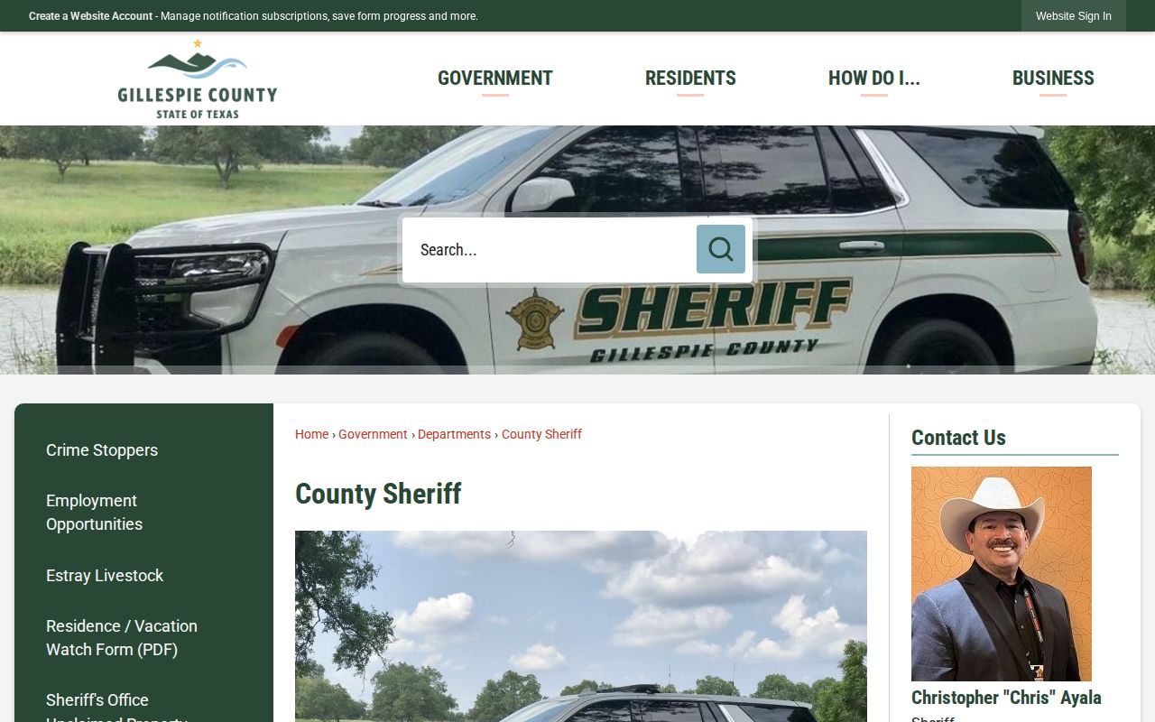 Official Gillespie County Sheriff jail contact and custody information